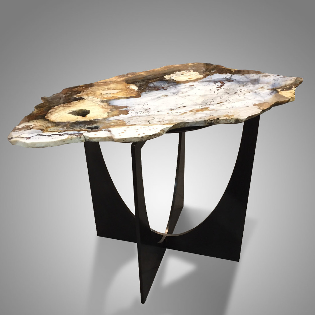 Ocean agate table on patinated steel base, Curator's Eye
