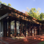 Back exterior Bachman-Wilson House designed by Frank Lloyd Wright  Courtesy Crystal Bridges Museum of American Art, Bentonville, Arkansas;  Photos by Nancy Nolan Photography