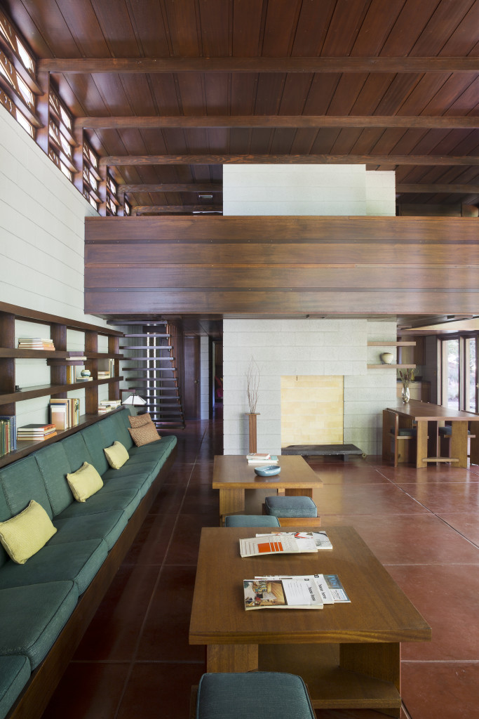 Living space to foyer Bachman-Wilson House designed by Frank Lloyd Wright  Courtesy Crystal Bridges Museum of American Art, Bentonville, Arkansas;  Photos by Nancy Nolan Photography