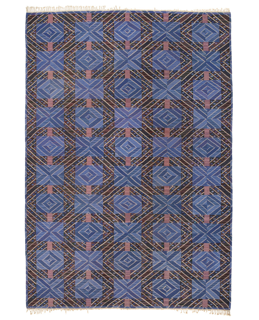 An interesting Swedish flatweave from Peter Pap. The geometric lines provide that certain flair for an entryway, or hallway.