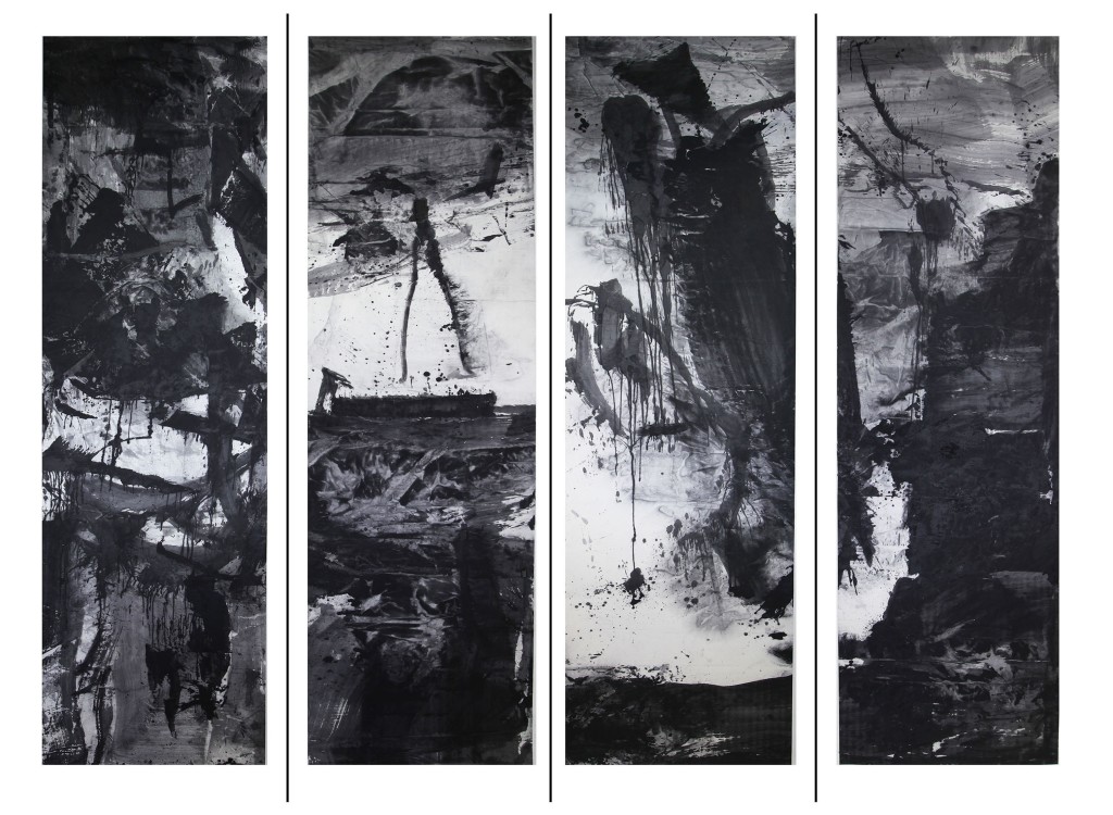 7 - Artwork high-res - Ink Monument - installation - 5 meters x 1 meter - ink on rice paper - four-sided column