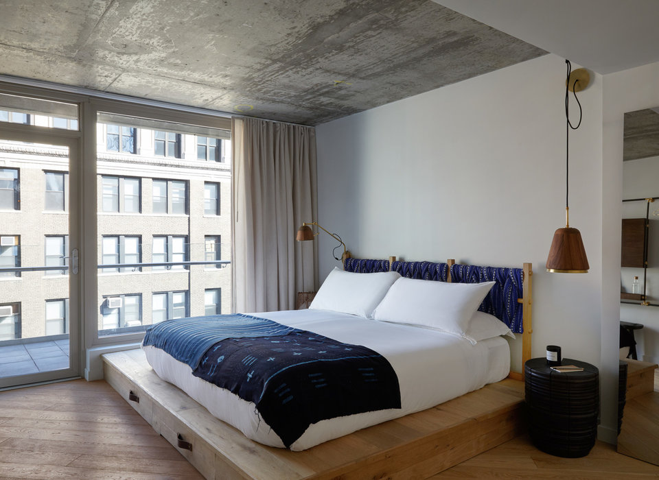 NoMad New York City, New York indoor wall floor room bed ceiling bed frame interior design Architecture Bedroom home window mattress furniture loft daylighting interior designer Suite hotel